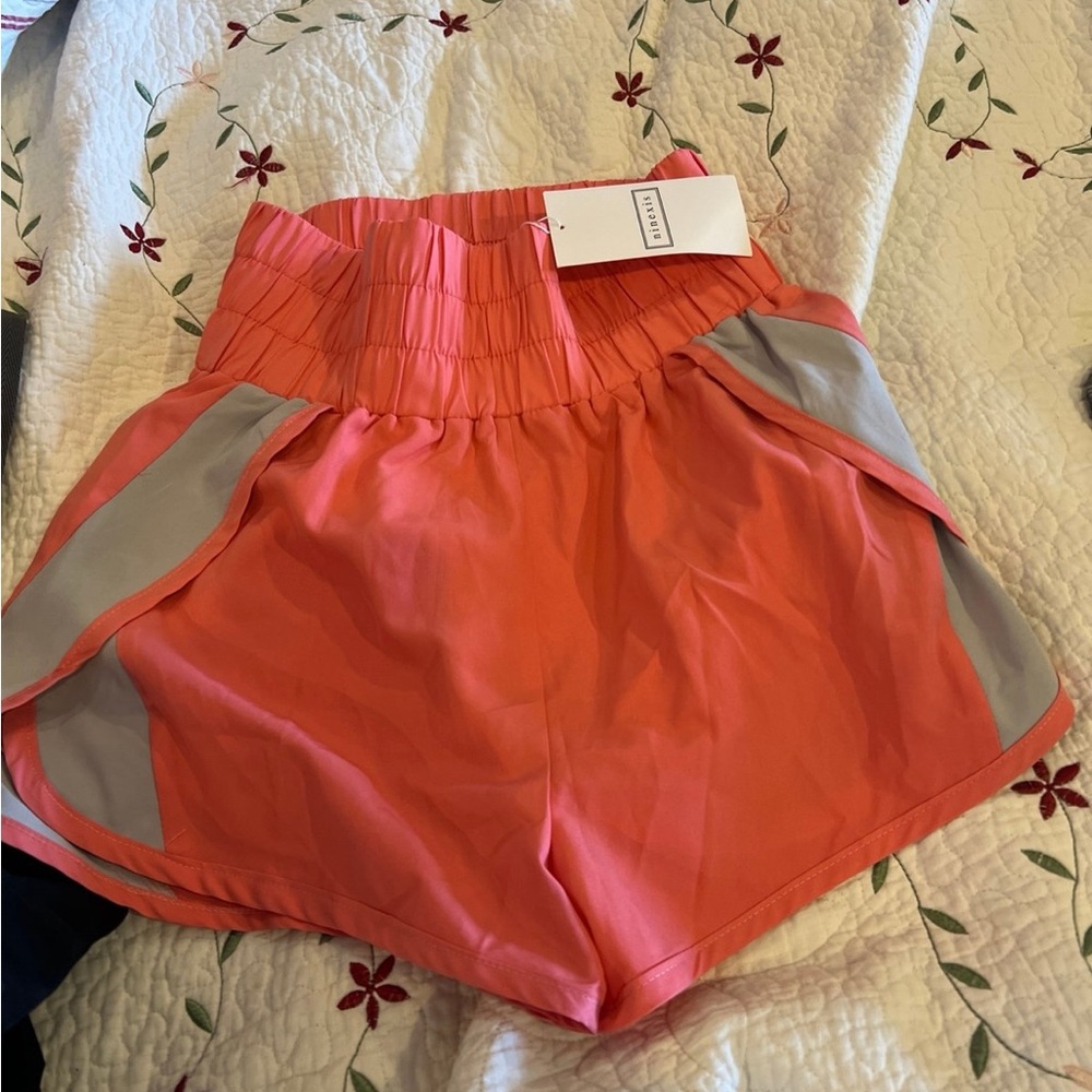 Ninexis Coral and Gray Athletic Shorts with Elastic Waistband New